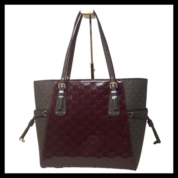 MICHAEL KORS Voyager East/West Tote Merlot With Brown MK Logo - Picture 7 of 16